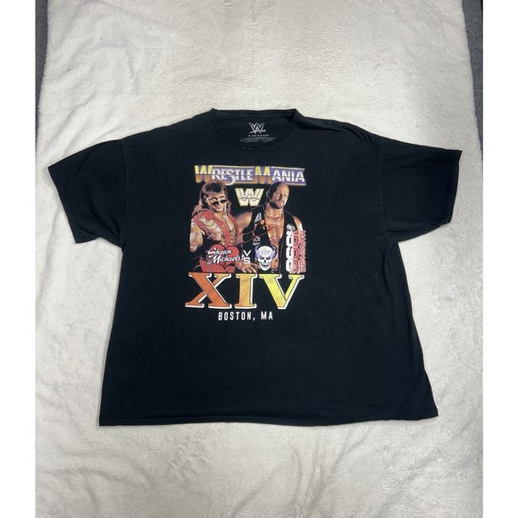 WWE Wrestlemania XIV Stone Cold vs Shawn Michaels Retro Black T-Shirt Size 3XL - Picture 1 of 7